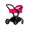 Preambulator, Pram, Baby Buggy, Go-cart, Baby Carriage, Pusher, Carriage, Stroller, Pushchair For Girl. Modern flat Vector Image