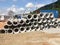 Precast concrete culvert at the construction site. The material is shipped by the manufacturer and is ready for installation.