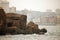 PRECAST CONCRETE PODS AT THE END OF JETTY IN THE SEA