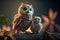 A Precious Bond: An Endearing Portrait of a Mother and Baby Owl. Generative Ai