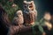 A Precious Bond: An Endearing Portrait of a Mother and Baby Owl. Generative Ai