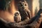 A Precious Bond: An Endearing Portrait of a Mother and Baby Owl. Generative Ai