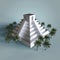 Precious golden metal Mexican Mayan Aztec Pyramid, high quality render isolated. with palm trees
