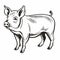 Precise Black And White Pig Illustration With Clean Outlines
