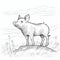 Precise Draftsmanship: A Pig On A Rock In Natural Scenery