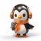 Precise And Lifelike Toy Penguin With Headphones And Orange Scarf