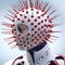 Precise Nanopunk Head With Spikes: A Fusion Of Medical Themes And Digital Minimalism