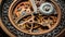 Precision Machine: Macro View of Clockworks Gear in Metal Timepiece