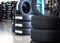 Precision in Motion: Closeup of Rubber Tire and Wheels at a Garage Business Shop