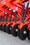 Precision seeder discs close-up for industrial design. Modern Modified Agricultural Seeder.