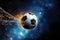 A precision strike sends the soccer ball soaring into the goal