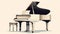 Precisionist-inspired Illustration Of Baby Grand Piano On Light Background