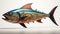 Precisionist Style Woodcarving: Colorful Fish Sculpture Illustration