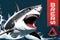 Predator\\\'s Emblem: Great White Shark Showcasing Formidable Teeth and Predatory Prowess in a Minimalist Logo