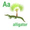 Predatory crocodile, alligator, ABC of children`s wall art. Postcards with the alphabet. Poster with children`s alphabet. The