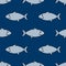 Predatory fish, Doodle style. Seamless background with hand-drawn animals, underwater life . vector illustration on a dark blue