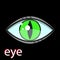 Predatory green eye isolated on black background. Vector illustration