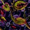 Predatory plants on a dark  background. Seamless pattern. Halloween