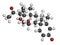 Prednisolone corticosteroid drug molecule. Atoms are represented as spheres with conventional color coding: hydrogen (white),