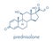 Prednisolone corticosteroid drug molecule. Skeletal formula.