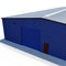 Prefab Blue steel building garage door on white. 3D illustration