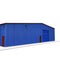 Prefab Blue steel building garage door on white. 3D illustration