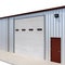 Prefab Steel Building garage door on white. 3D illustration