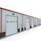 Prefab Steel Building garage door on white. 3D illustration