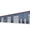 Prefab steel building garage door on white. 3D illustration