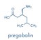 Pregabalin epilepsy and fibromyalgia drug molecule. Skeletal formula.