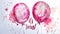 Pregnancy announcement concept illustration. Baby gender reveal party concept. Two watercolor painted balloons with paint splashes