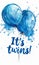 Pregnancy announcement concept illustration. Baby gender reveal party concept. Watercolor painted balloons. Blue colored - for