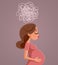 Pregnancy Brain Concept Illustration of a Woman Feeling Sad