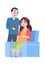 Pregnancy. Cartoon pregnant woman with husband. Happy man giving apple to wife. Isolated young parents expecting birth