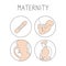 Pregnancy icon set. Linear simple illustration fertilization and childbirth. Motherhood signs. Vector