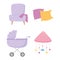 Pregnancy and maternity, baby pram chair cushions and mobile crib icons