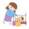 Pregnancy and maternity, mother with baby on crib in the room