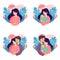 Pregnancy and parenthood concept vector illustrations. Set of scenes with pregnant woman, mother holding newborn, future parents a