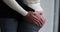 Pregnancy photo man and woman holding pregnant bump expecting baby. Happy family hands on stomach closeup. Couple in