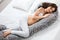 Pregnancy Pillow. Pregnant Woman Resting On Body Pillow