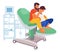 Pregnancy preparing, wife and husband make a position check sitting on a medical chair in hospital