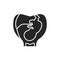 Pregnancy stage embryo in uterus with umbilical cord black glyph icon. Growth fetus development. Pictogram for web page