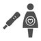 Pregnancy test solid icon, Medical tests concept, Woman and positive test result sign on white background, pregnant girl