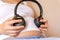 Pregnancy therapy music. Pregnant woman listening to music. Mother belly listen headphones sound. Pregnancy, medicine