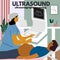 Pregnancy ultrasound concept poster. Doctor or gynecologist monitoring a pregnant woman at ultrasonography procedure at clinic.