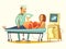 Pregnancy Ultrasound Screening Retro Cartoon Illustration