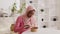 Pregnant African American Lady Wearing Hijab Eating Ramen At Home