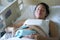 Pregnant Asian Chinese Woman lying on the hospital bed