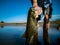 Pregnant Bass fishing on beautiful lake in South Africa closeup shot with lure