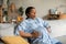 Pregnant Black Lady Having Spasm Touching Belly Breathing At Home